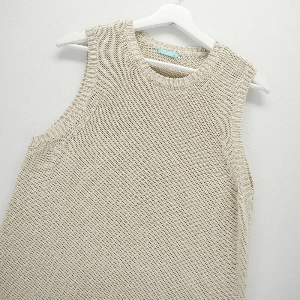 J. McLaughlin Alto Sweater Vest Tan Cream Knit Sleeveless Crew Neck Large